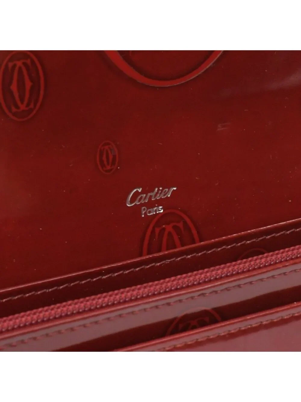 Cartier Wallet Double C Bordeaux Patent Leather Silver